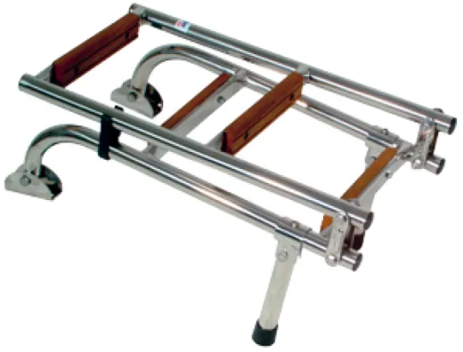Niro Badeleiter, 2+3-Mit Teakholz-Stufen, Abm. Ausgeklappt 254x1085mm, Rohr Ø22mm
