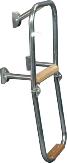 Niro Badeleiter, 2-Stufen Mit Holz Ausgekleidet, Abm. Ausgeklappt 240x685mm, Rohr Ø20mm