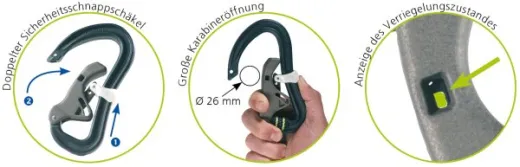 PROLINE Lifeline 2m elastisch 3 Sicherheitshaken