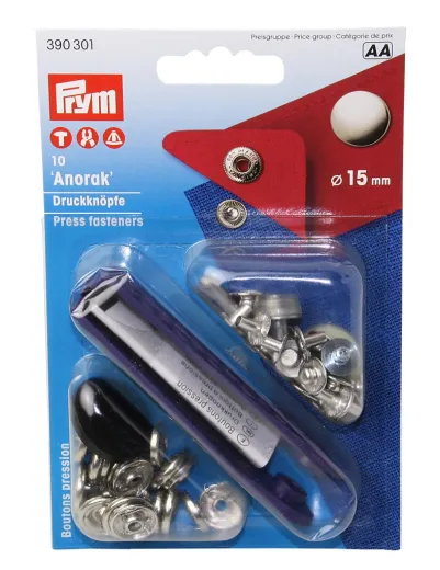 PRYM Druckknopf-Set DIY Anorak MsNi 15mm 10St. SB-Pack