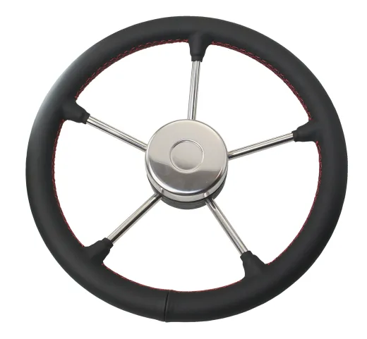 RIVIERA Steuerrad VR02 Edelstahl/Leder 350mm, schwarz mit roten Nähten