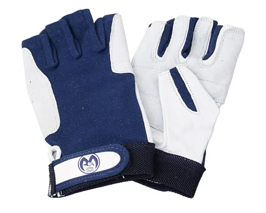 Segelhandschuh Leder weiß/blau 5-Finger offen M