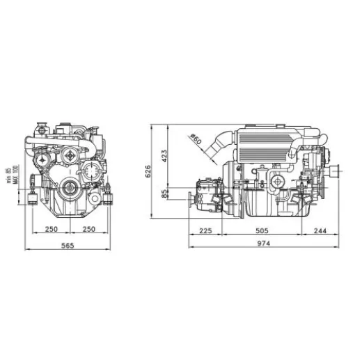 Solé Schiffsdiesel Mini 62 35 Hp Mit Technodrive Wendegetriebe Tm345, Umsetzung 2.47:1