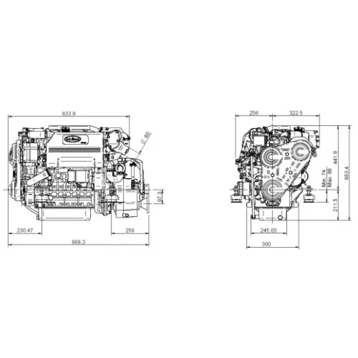 Solé Schiffsdiesel Sk-60 Mit Technodrive Gearbox Tmc260, R=2.47:1