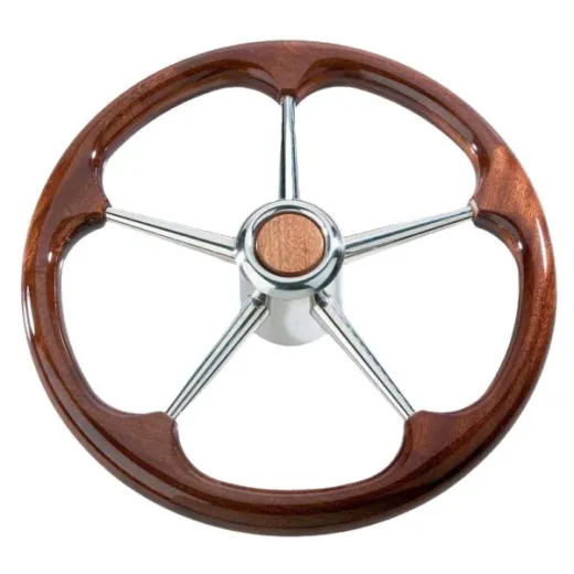 Steurerrad (100 cm, Edelstahl, Edelstahl, 5-Speichen/Mahagoni)