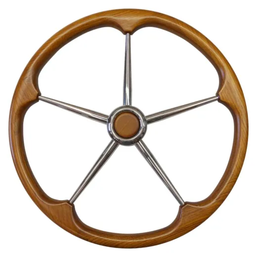 Steurerrad (100 cm, Edelstahl, Edelstahl, 5-Speichen/Teak)