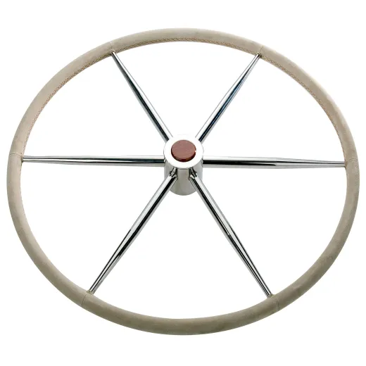 Steuerrad - 130 cm Edelstahl 6-Speichen/weißen Leder
