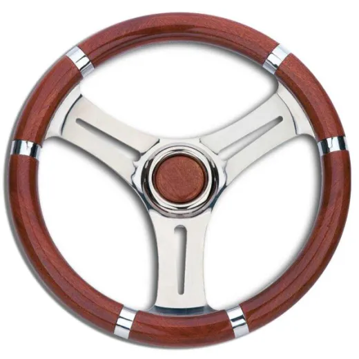 Steurerrad (35 cm, Edelstahl, Edelstahl, 3-Speichen/Mahagoni)