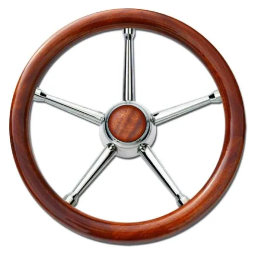 Steurerrad (35 cm, Edelstahl, Edelstahl, 5-Speichen/Mahagoni)