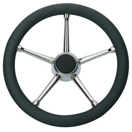 Steurerrad (35 cm, Edelstahl, Edelstahl, 5-Speichen/schwarzem Polyurethan)