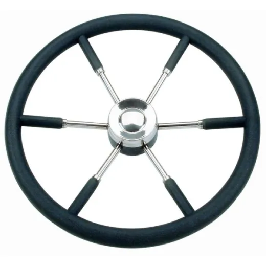 Steurerrad (45 cm, Edelstahl, Edelstahl, 5-Speichen/schwarzem Polyurethan)