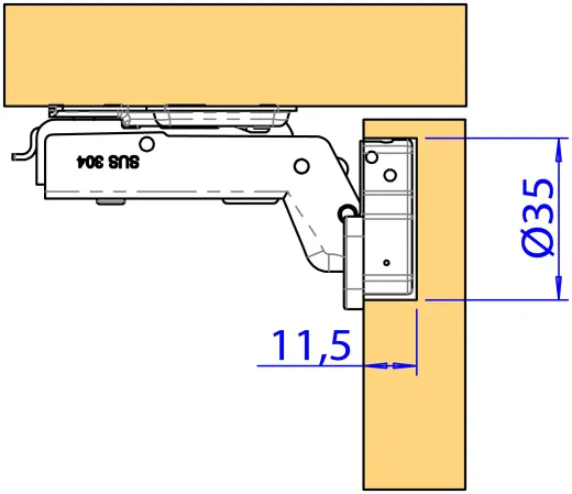 Topfband AISI304 mit Dämpfung und Gegenplatte