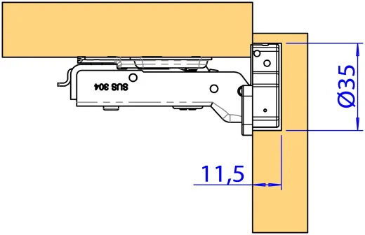 Topfband AISI304 mit Dämpfung und Gegenplatte