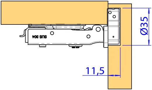 Topfband AISI304 mit Dämpfung und Gegenplatte