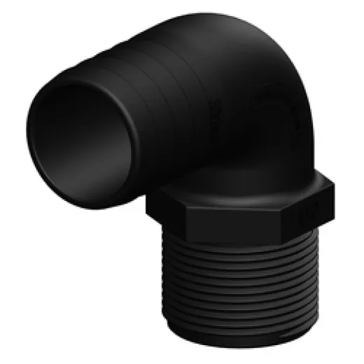 Trudesign Tülle 90° Außengewinde (1 1/4" x 38 mm, schwarz)