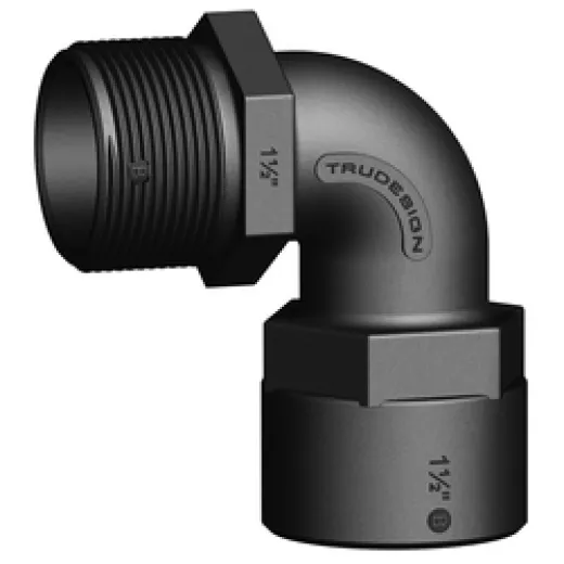 Trudesign Verbinder mit Innen- und Außengewinde 90° (1" IG x 1 1/2" AG, schwarz)