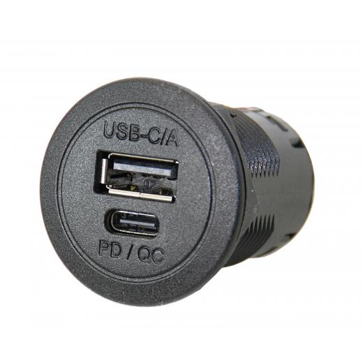 USB-C/A Einbau-Doppelsteckdose mit PD/QC 12/24V 3A/2,2A SB-Pack
