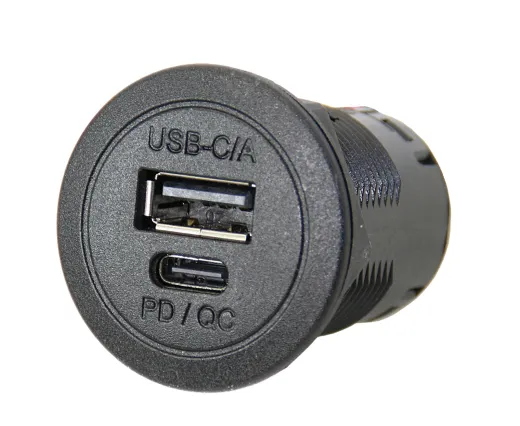 PRO CAR USB-C/A Einbau-Steckdose mit PD/QC, round 12/24V 3A/2,2A SB-Pack