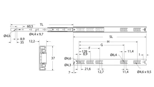 Vollauszug Edelstahl 300mm