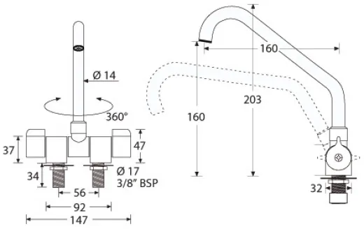 Warm-Kalt-Keramik Mischer in Messing verchromt