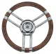 3-Speichen Steuerrad Modell 22 Niro Mit Wurzelholz-Look Griff, Ø350mm, Tiefe 60mm