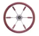 6-Speichen Steuerrad Leader Prestige Niro Mit Mahagoni Griff Und Teilweise Speichen, Ø390mm, Tiefe 100mm