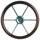 6-Speichen Steuerrad Leader Wood Niro Mit Mahagoni Griff, Ø360mm, Tiefe 100mm