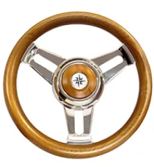 3-Doppelspeichen-Edelstahl-Lenkrad Modell 31 Teak, Ø=350mm