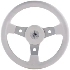 3-Speichen Steuerrad Delfino Silber Aluminium Mit Weißem Vinyl Griff, Ø310mm, Tiefe 95mm