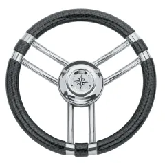 3-Speichen Steuerrad Modell 22 Niro Mit Carbon-Look Griff, Ø350mm, Tiefe 60mm