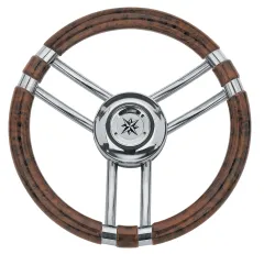 3-Speichen Steuerrad Modell 22 Niro Mit Wurzelholz-Look Griff, Ø350mm, Tiefe 60mm