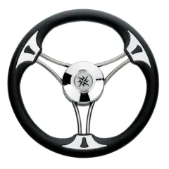 3-Speichen Steuerrad Modell 23 Niro Mit Schwarzem Vinyl Griff, Ø350mm, Tiefe 60mm