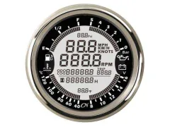 6-in-1-Anzeiger (schwarz, chrom, pulse, 12V, siehe Beschreibung, 96 mm, 85 mm, 55 mm)