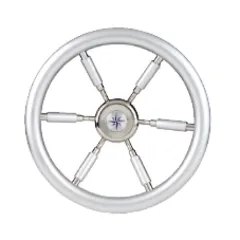 6-Speichen Steuerrad Leader Silver Niro Mit Silber Look, Ø370mm, Tiefe 100mm