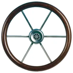 6-Speichen Steuerrad Leader Wood Niro Mit Mahagoni Griff, Ø360mm, Tiefe 100mm
