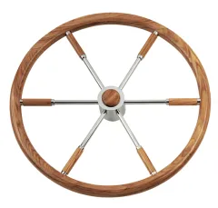 6-Speichen Steuerrad Typ 6 Niro Mit Mahagoni Griff, Fingerriffeln Und Inkl. Adapter 2 Konusse, Ø700mm