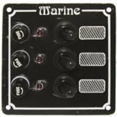 Allpa Aluminium Schalttafel, 12v, 102x100mm, 3-Schalter, 5a Glassicherungen & Kontroll-Lampen