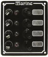 Allpa Aluminium Schalttafel, 12v, 125x100mm, 4-Schalter, 5a Glassicherungen & Kontroll-Lampen