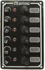 Allpa Aluminium Schalttafel, 12v, 170x100mm, 6-Schalter, 5a Glassicherungen & Kontroll-Lampen