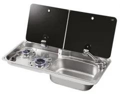 2-Flammen-Gasherd Mit Kleinem, Mittlerem Brenner Mit Spüle(L), Geteilte Abdeckung