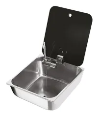 Allpa Edelstahlspüle, Quadratisch, Mit Gehärtetem Glasdeckel, 350x320x150mm Inkl. Kaltwasserhahn