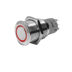 Allpa Niro Ring Led Druckschalter, (On)/Off, 12v, Bohrloch Ø22mm, Einbautiefe 40mm, Rot Led