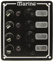 Aluminium Schalttafel, 12v, 125x100mm, 4-Schalter, 5a Glassicherungen & Kontroll-Lampen