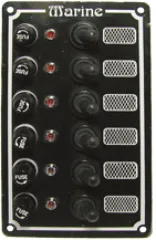 Aluminium Schalttafel, 12v, 170x100mm, 6-Schalter, 5a Glassicherungen & Kontroll-Lampen