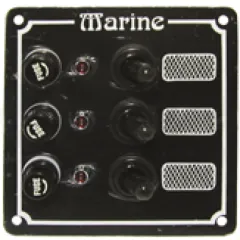 Aluminium Schalttafel, 12v/24v, 102x100mm, 3-Schalter, 5a Glassicherungen & Kontroll-Lampen