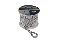 Ankerleine PES geflochten mit Bleikern+Niro-Kausche schwarz/weiß 14mm 40m