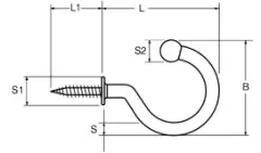 Edelstahlhaken TL 41mm 10-Stück-Packung