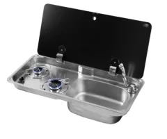 Gaskocher Mit Spülbecken Und Abdeckplatte, Brenner: 1x Klein/1x Mittel