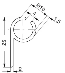 Kederschiene Aluminium silber P-Form 6m lang