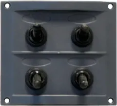 Kunststoff Schalttafel, 12v, 4-Schalter, 15a Sicherungen, Inkl. Labelsatz, Schwarz